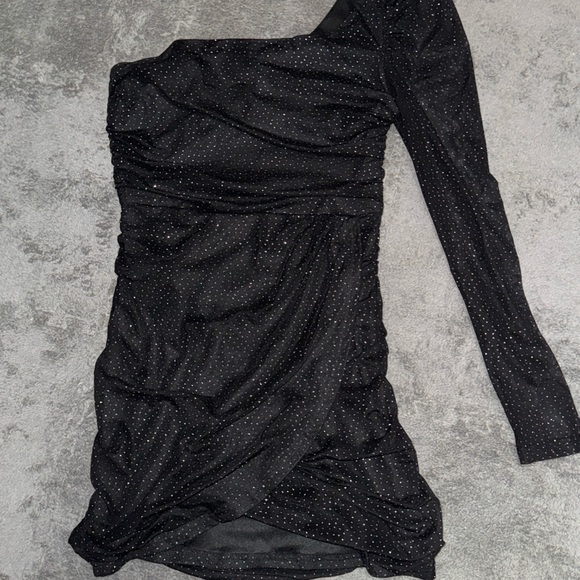 lucky by the sky Dresses & Skirts - Lucy in the Sky Elegant Black One-Shoulder Dress with Sparkling Silver Details